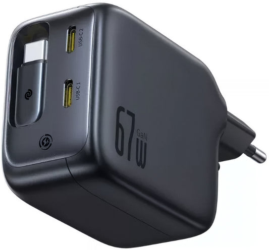 Baseus EnerCore CJ11 USB-C-verkkolaturi kaapelilla, 67W, 3.35A, 2 x USB-C, Musta E0121E00