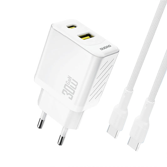 Verkkolaturi USB-C-kaapelilla Dudao A27TCEU, 30W, 1 x USB-A - 1 x USB-C, Valkoinen