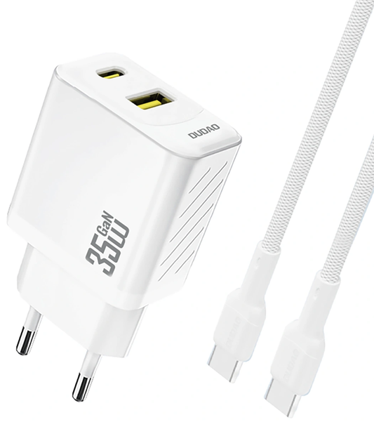 Verkkolaturi USB-C-kaapelilla Dudao A27Max, 35W, 1 x USB-A - 1 x USB-C, Valkoinen