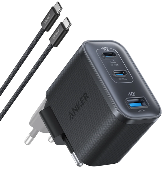 Anker Nano USB-C-verkkolaturi kaapelilla, 70W, 3.5A, 1 x USB-A - 2 x USB-C, Harmaa B121A311
