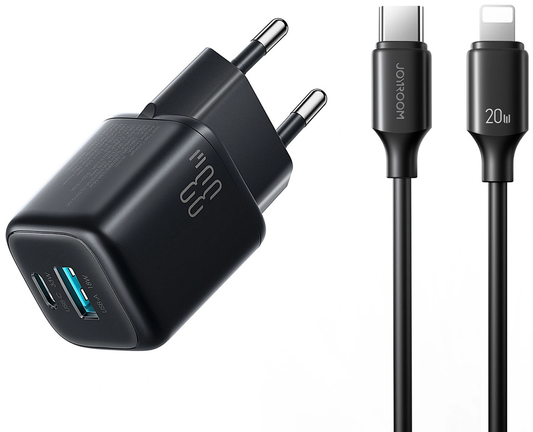 Verkkolaturi Lightning-kaapelilla Joyroom JR-TG7, 33W, 3A, 1 x USB-A - 1 x USB-C, Musta