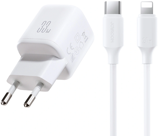 Verkkolaturi Lightning-kaapelilla Joyroom JR-TG7, 33W, 3A, 1 x USB-A - 1 x USB-C, Valkoinen