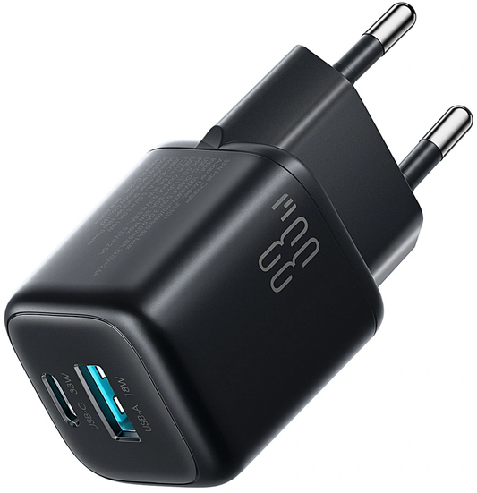 Verkkolaturi USB-C-kaapelilla Joyroom JR-TG7, 33W, 3A, 1 x USB-A - 1 x USB-C, Musta