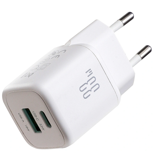 Verkkolaturi USB-C-kaapelilla Joyroom JR-TG7, 33W, 3A, 1 x USB-A - 1 x USB-C, Valkoinen