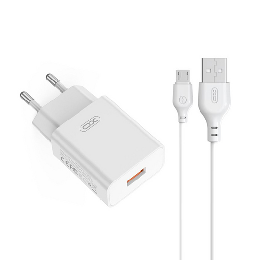 Verkkolaturi microUSB-kaapelilla XO Design L127, 18W, 3A, 1 x USB-A, Valkoinen
