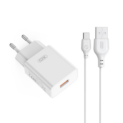 Verkkolaturi USB-C-kaapelilla XO Design L127, 18W, 3A, 1 x USB-A, Valkoinen