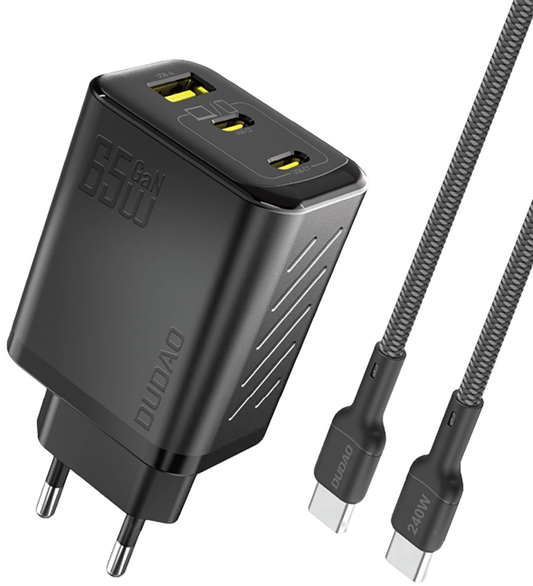 Verkkolaturi USB-C-kaapelilla Dudao A29C, 65W, 3,25A, 1 x USB-A - 2 x USB-C, Musta
