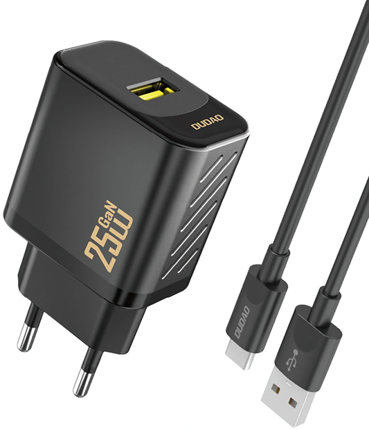 Verkkolaturi USB-C-kaapelilla Dudao A27STEU, 25W, 3A, 1 x USB-A, Musta