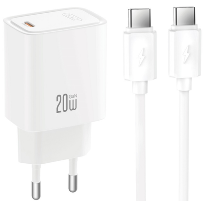 XO Design CE51 -verkkovirtalaturi USB-C-kaapelilla, 20 W, 3 A, 1 x USB-C, valkoinen