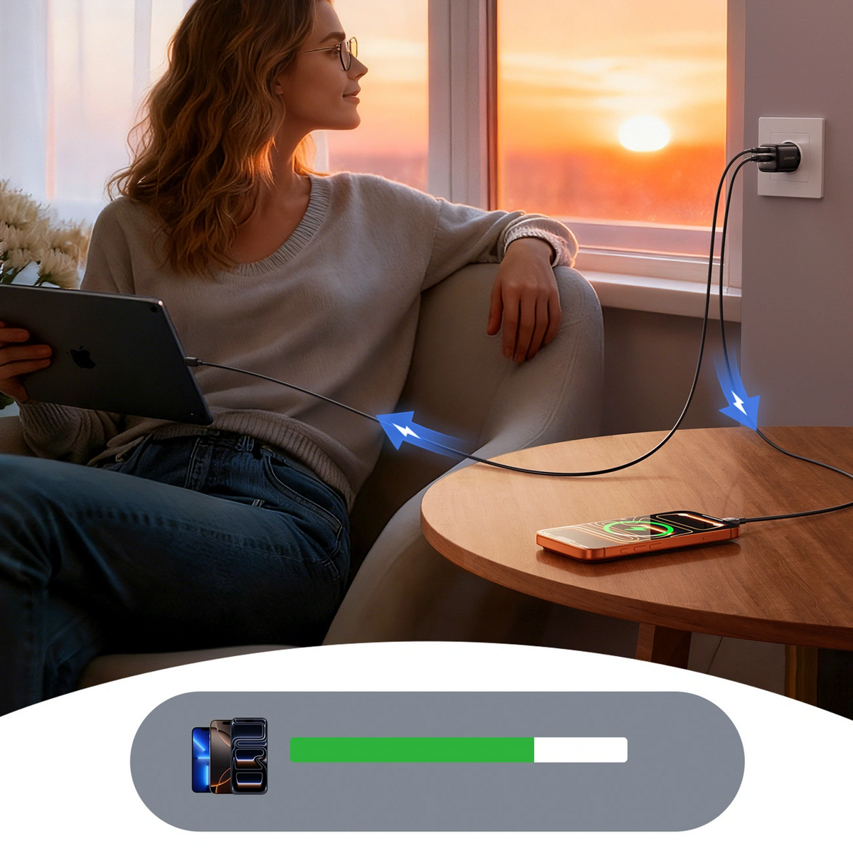 Verkkolaturi USB-C-kaapelilla Joyroom JR-TG7, 33W, 3A, 1 x USB-A - 1 x USB-C, Musta