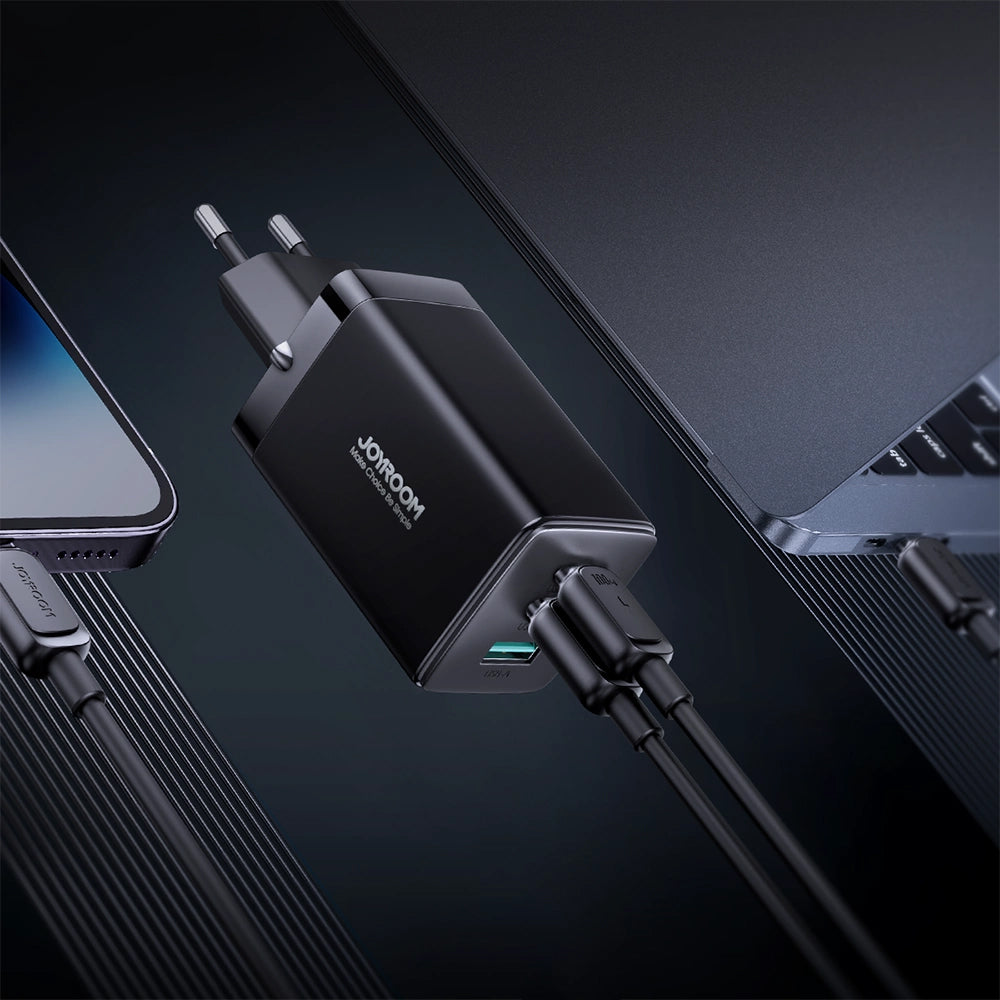 Verkkolaturi USB-C-kaapelilla Joyroom TCG01, 65W, 3.25A, 1 x USB-A - 2 x USB-C, Musta