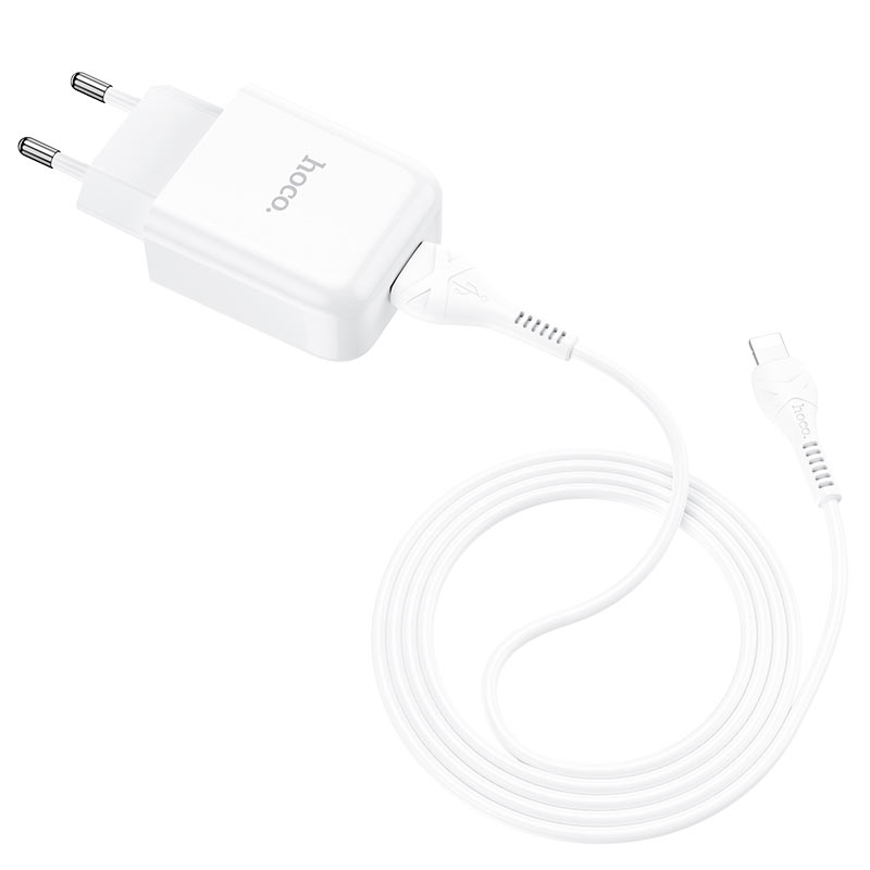 HOCO N2 Lightning-kaapelilla varustettu verkkolaturi, 10W, 2A, 1 x USB-A, Valkoinen