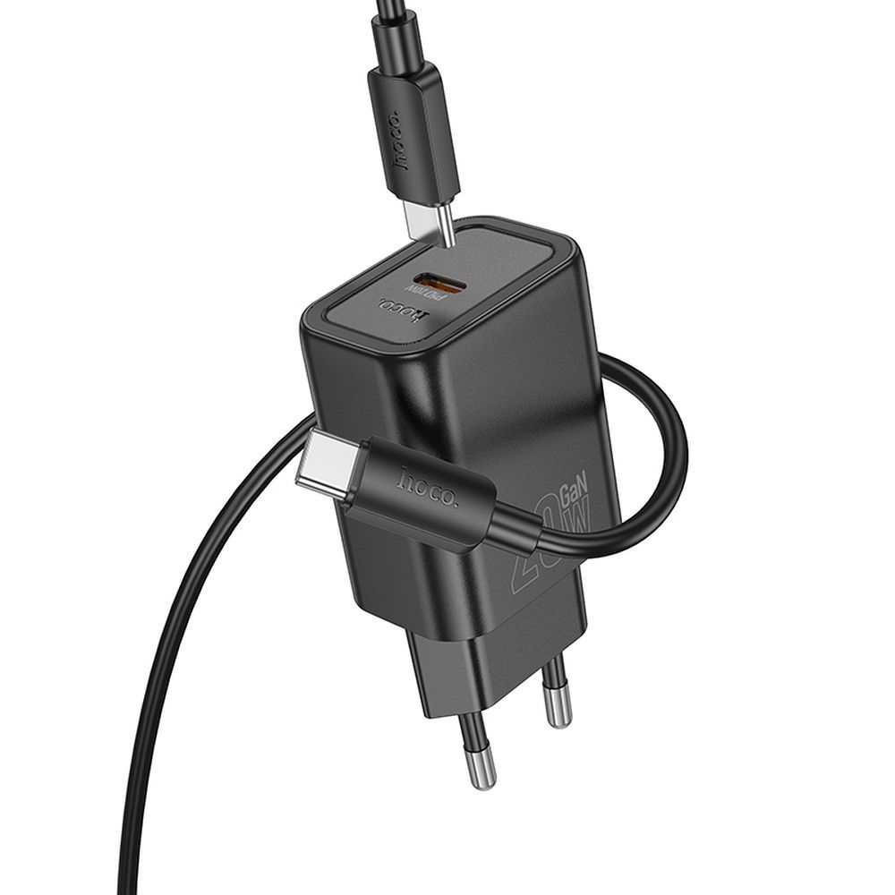 Verkkolaturi USB-C-kaapelilla HOCO N60, 20W, 3A, 1 x USB-C, Musta