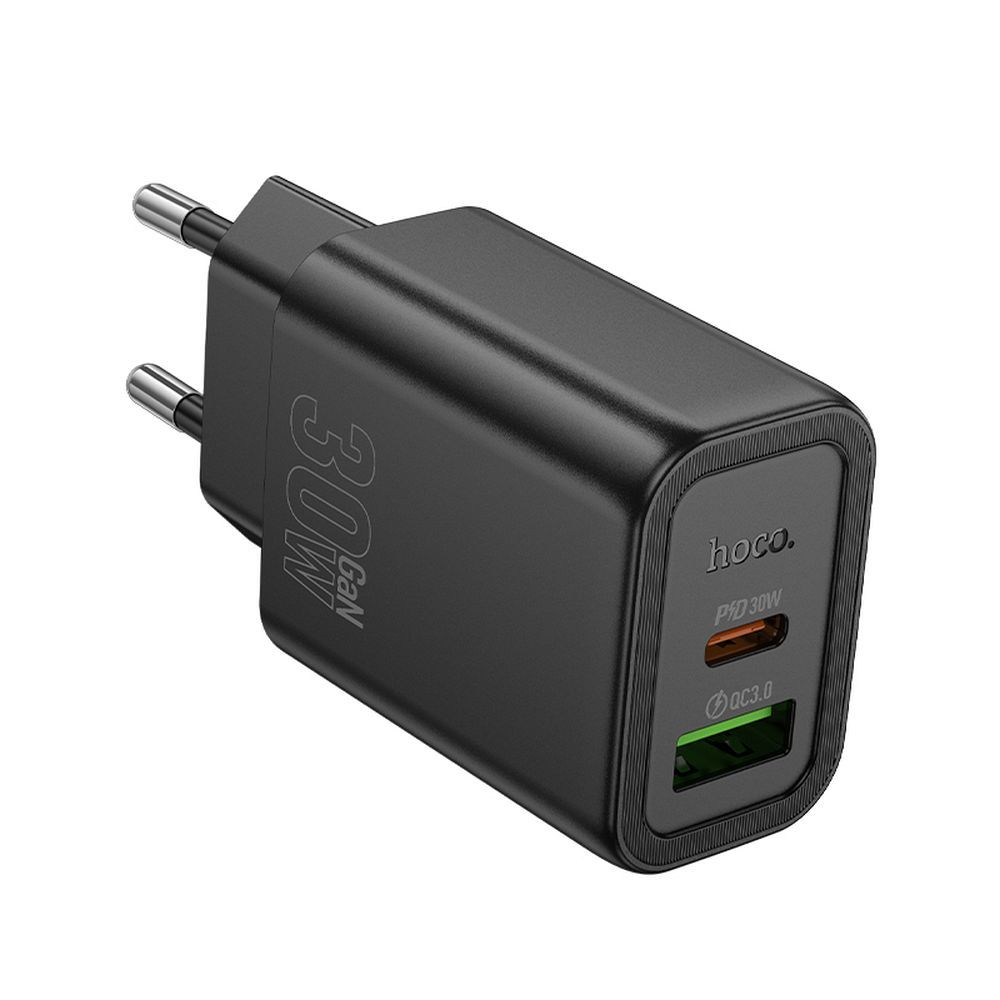 HOCO N63 Verkkolaturi, 30W, 3A, 1 x USB-A - 1 x USB-C, Musta