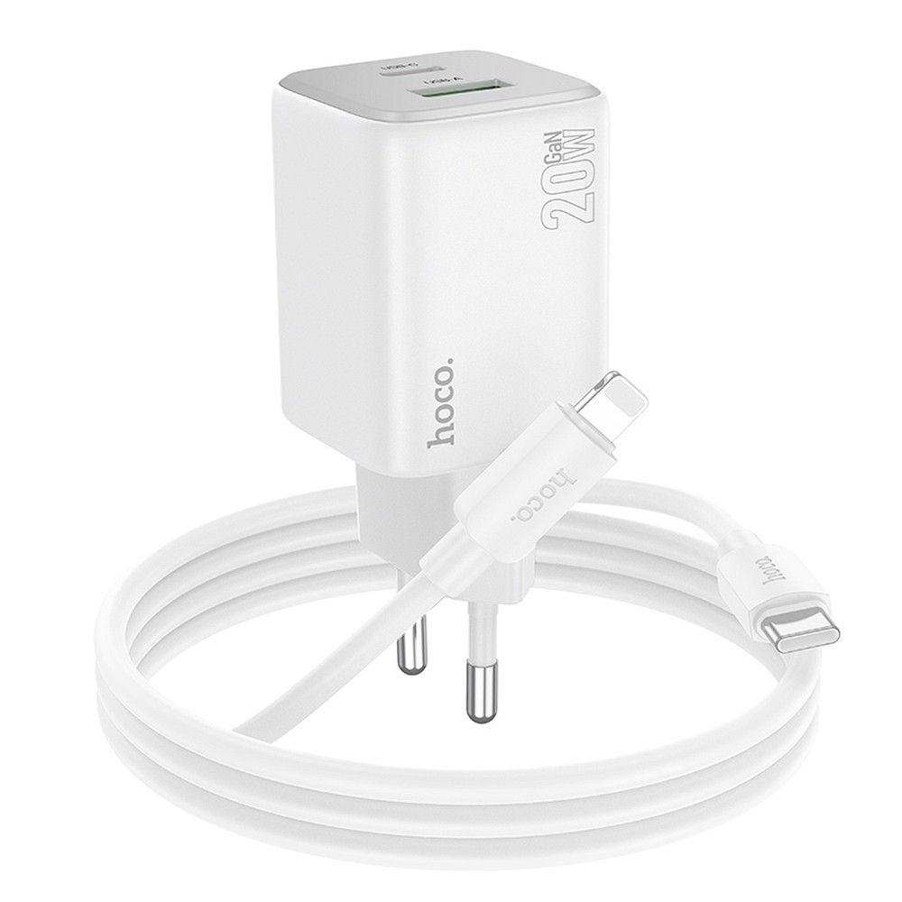 Verkkolaturi Lightning-kaapelilla HOCO N41, 20W, 3A, 1 x USB-A - 1 x USB-C, Valkoinen