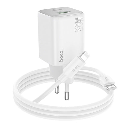 Verkkolaturi Lightning-kaapelilla HOCO N41, 20W, 3A, 1 x USB-A - 1 x USB-C, Valkoinen