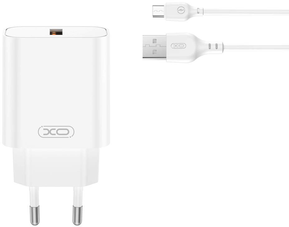 Verkkolaturi microUSB-kaapelilla XO Design CE33, 18W, 3A, 1 x USB-A, Valkoinen