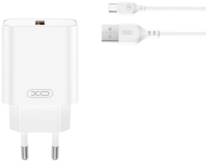 Verkkolaturi microUSB-kaapelilla XO Design CE33, 18W, 3A, 1 x USB-A, Valkoinen