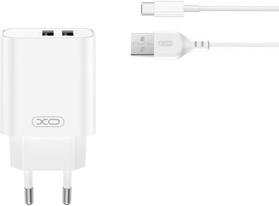 Verkkolaturi USB-C-kaapelilla XO Design CE34, 12W, 2.4A, 2 x USB-A, Valkoinen