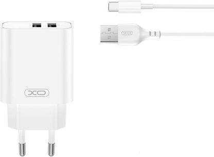 Verkkolaturi USB-C-kaapelilla XO Design CE34, 12W, 2.4A, 2 x USB-A, Valkoinen