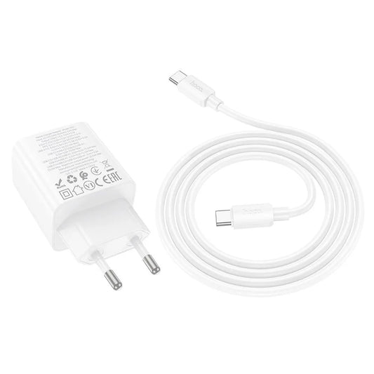 Verkkolaturi USB-C-kaapelilla HOCO N55, 20W, 3A, 2 x USB-A - 2 x USB-C, Valkoinen
