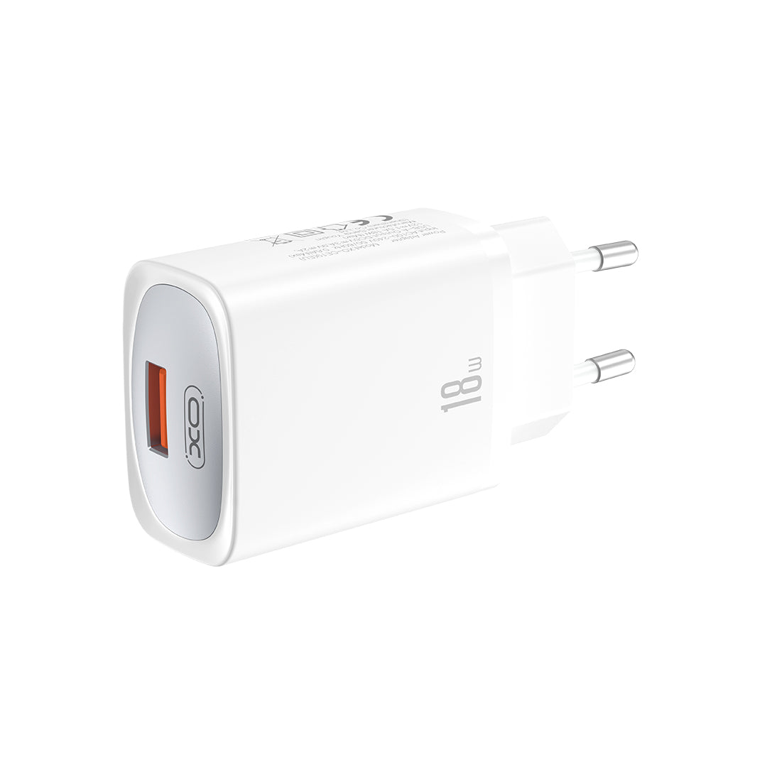 Verkkolaturi USB-C-kaapelilla XO Design CE19, 18W, 3A, 1 x USB-A, Valkoinen