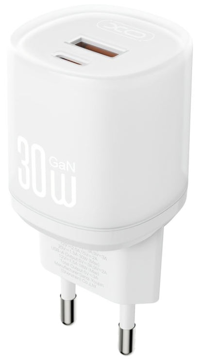 Verkkolaturi Lightning-kaapelilla XO Design L151, 30W, 3A, 1 x USB-A - 1 x USB-C, Valkoinen
