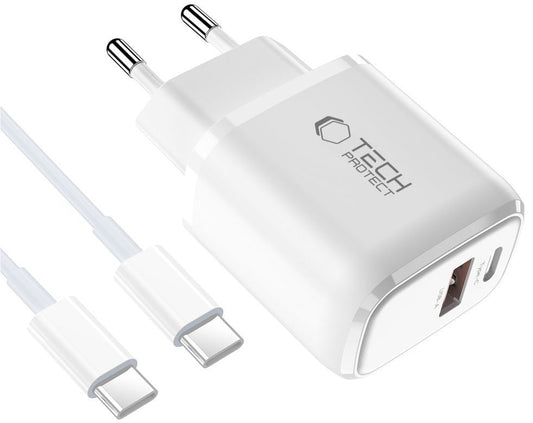 Verkkolaturi USB-C-kaapelilla Tech-Protect NCA45W, 45W, 3A, 1 x USB-A - 1 x USB-C, Valkoinen