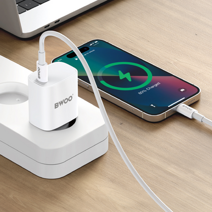Verkkolaturi USB-C-kaapelilla BWOO CDA159, 20W, 3A, 1 x USB-C, Valkoinen