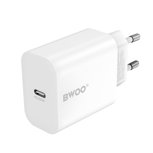 Verkkolaturi USB-C-kaapelilla BWOO CDA233, 20W, 3A, 1 x USB-C, Valkoinen
