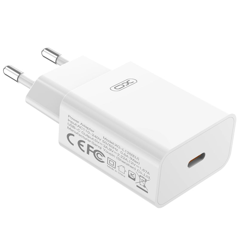 Verkkolaturi Lightning-kaapelilla XO Design L126, 20W, 3A, 1 x USB-C, Valkoinen