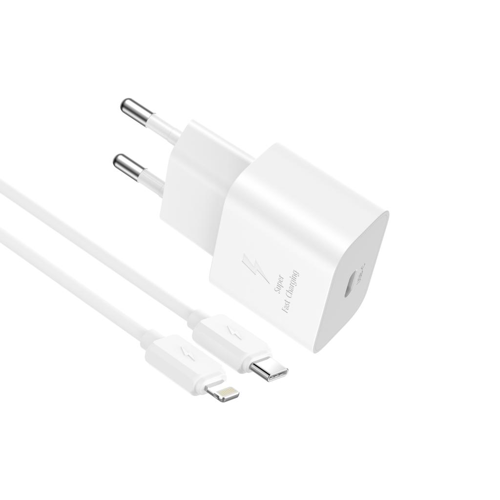 Verkkolaturi Lightning-kaapelilla XO Design L167, 25W, 3A, 1 x USB-C, Valkoinen
