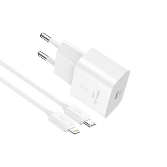 Verkkolaturi Lightning-kaapelilla XO Design L167, 25W, 3A, 1 x USB-C, Valkoinen