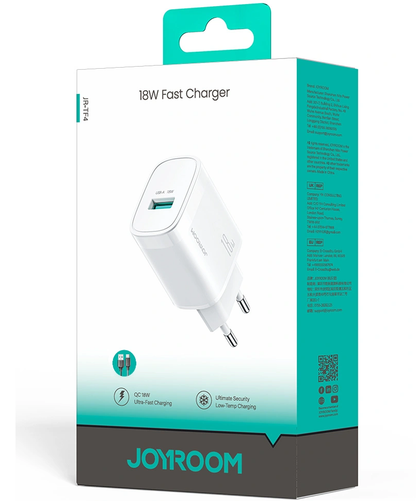 Verkkolaturi USB-C-kaapelilla Joyroom JR-TF4, 18W, 3A, 1 x USB-A, Valkoinen
