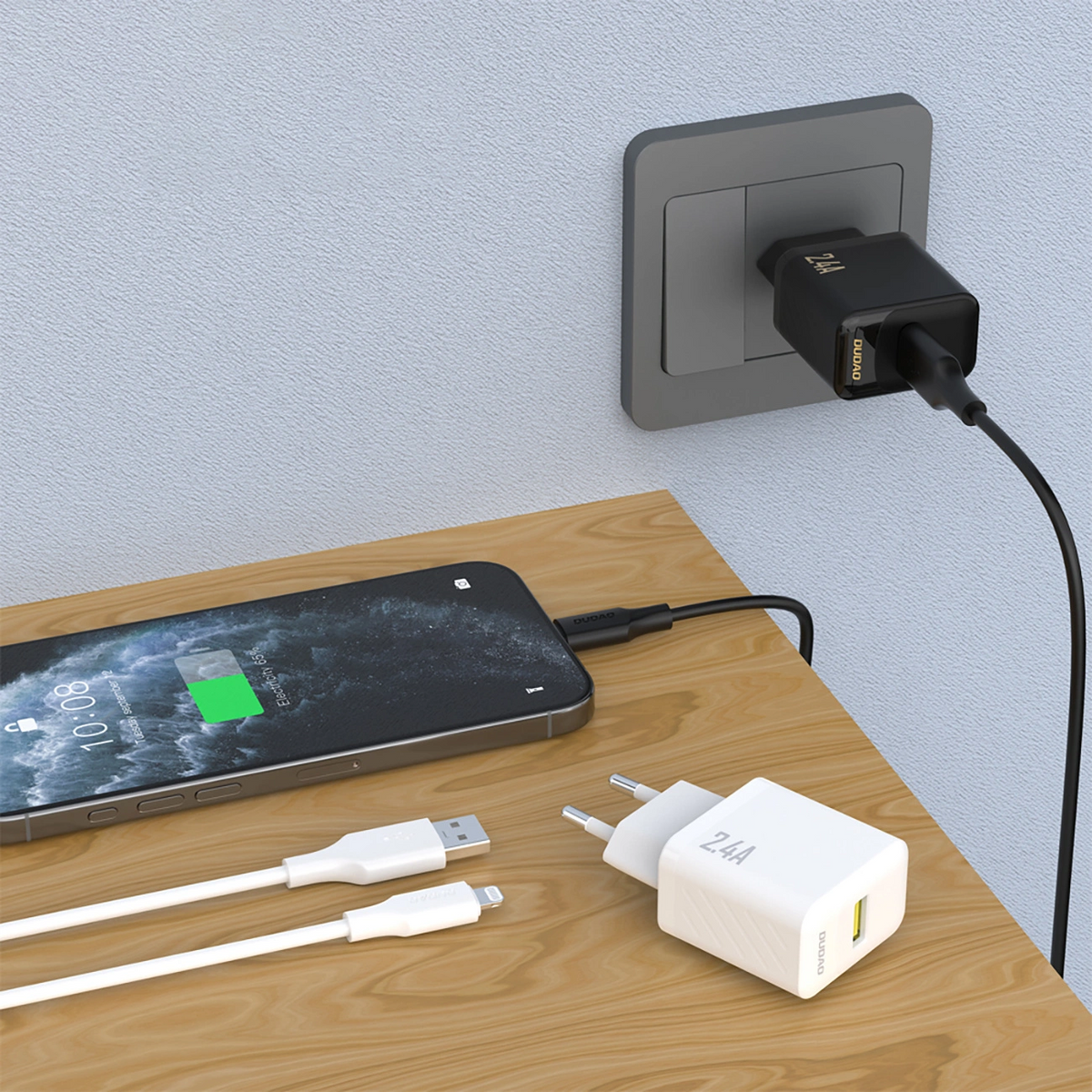 Verkkolaturi Lightning-kaapelilla Dudao A23LEU, 30W, 2.4A, 1 x USB-A, Valkoinen