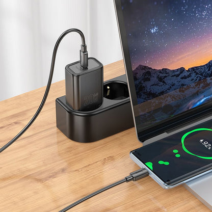 Verkkolaturi USB-C-kaapelilla HOCO N60, 20W, 3A, 1 x USB-C, Musta