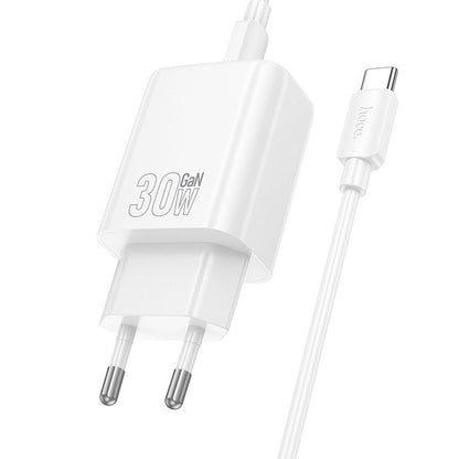 Verkkolaturi USB-C-kaapelilla HOCO N63, 30W, 3A, 1 x USB-A - 1 x USB-C, Valkoinen
