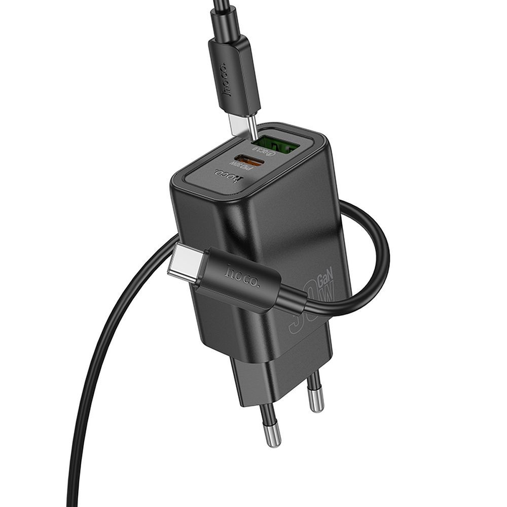 Verkkolaturi USB-C-kaapelilla HOCO N63, 30W, 3A, 1 x USB-A - 1 x USB-C, Musta