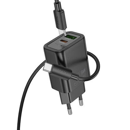 Verkkolaturi USB-C-kaapelilla HOCO N63, 30W, 3A, 1 x USB-A - 1 x USB-C, Musta
