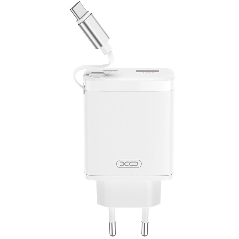 Verkkolaturi USB-C-kaapelilla XO Design CE31, 30W, 3A, 1 x USB-A - 1 x USB-C, Valkoinen