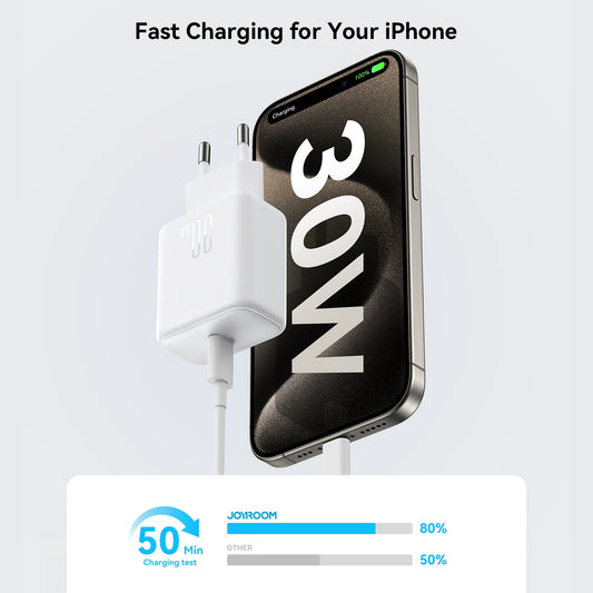 Verkkolaturi USB-C-kaapelilla Joyroom JR-TCF24, 30W, 3A, 1 x USB-C, Valkoinen