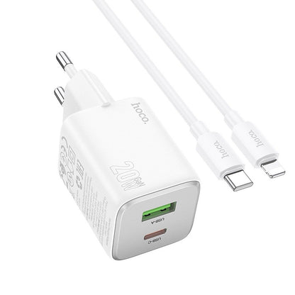 Verkkolaturi Lightning-kaapelilla HOCO N41, 20W, 3A, 1 x USB-A - 1 x USB-C, Valkoinen