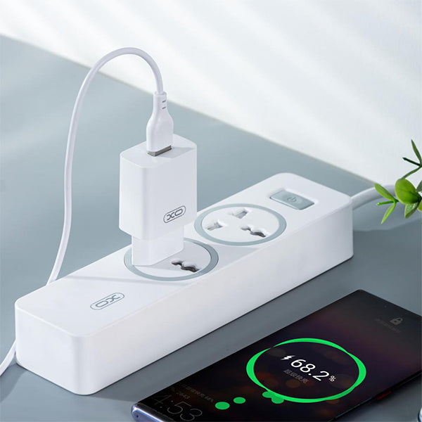 Verkkolaturi microUSB-kaapelilla XO Design L99, 12W, 2.4A, 1 x USB-A, Valkoinen