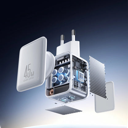 Verkkolaturi USB-C-kaapelilla Joyroom JR-TCL05, 45W, 3A, 2 x USB-C, Valkoinen