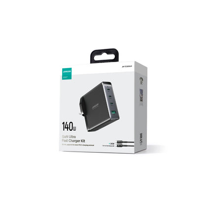 Verkkolaturi USB-C-kaapelilla Joyroom JR-TCG05UK, 140W, 5A, 1 x USB-A - 3 x USB-C, UK, Musta