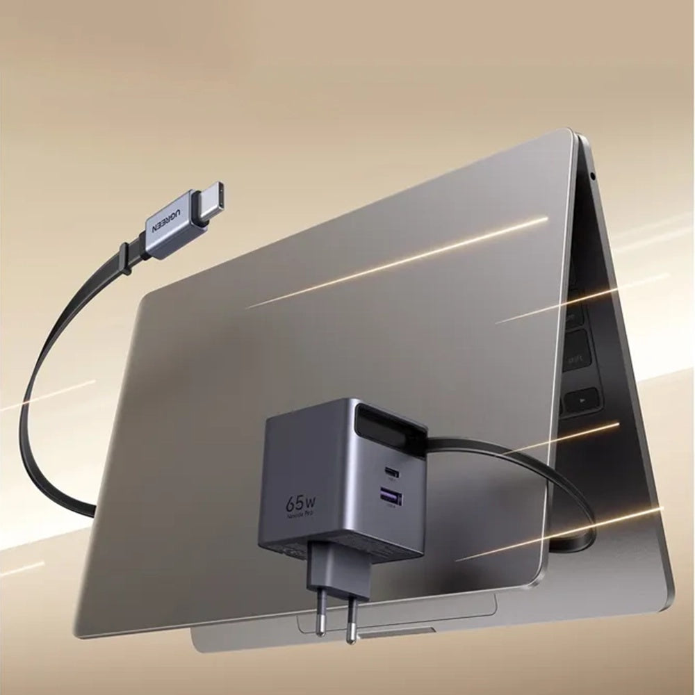 UGREEN X615 USB-C-kaapelilla varustettu verkkolaturi, 65W, 3A, 1 x USB-A - 1 x USB-C, Harmaa