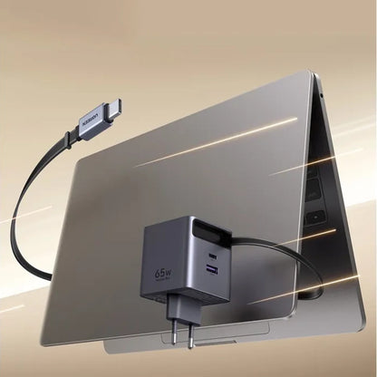 UGREEN X615 USB-C-kaapelilla varustettu verkkolaturi, 65W, 3A, 1 x USB-A - 1 x USB-C, Harmaa