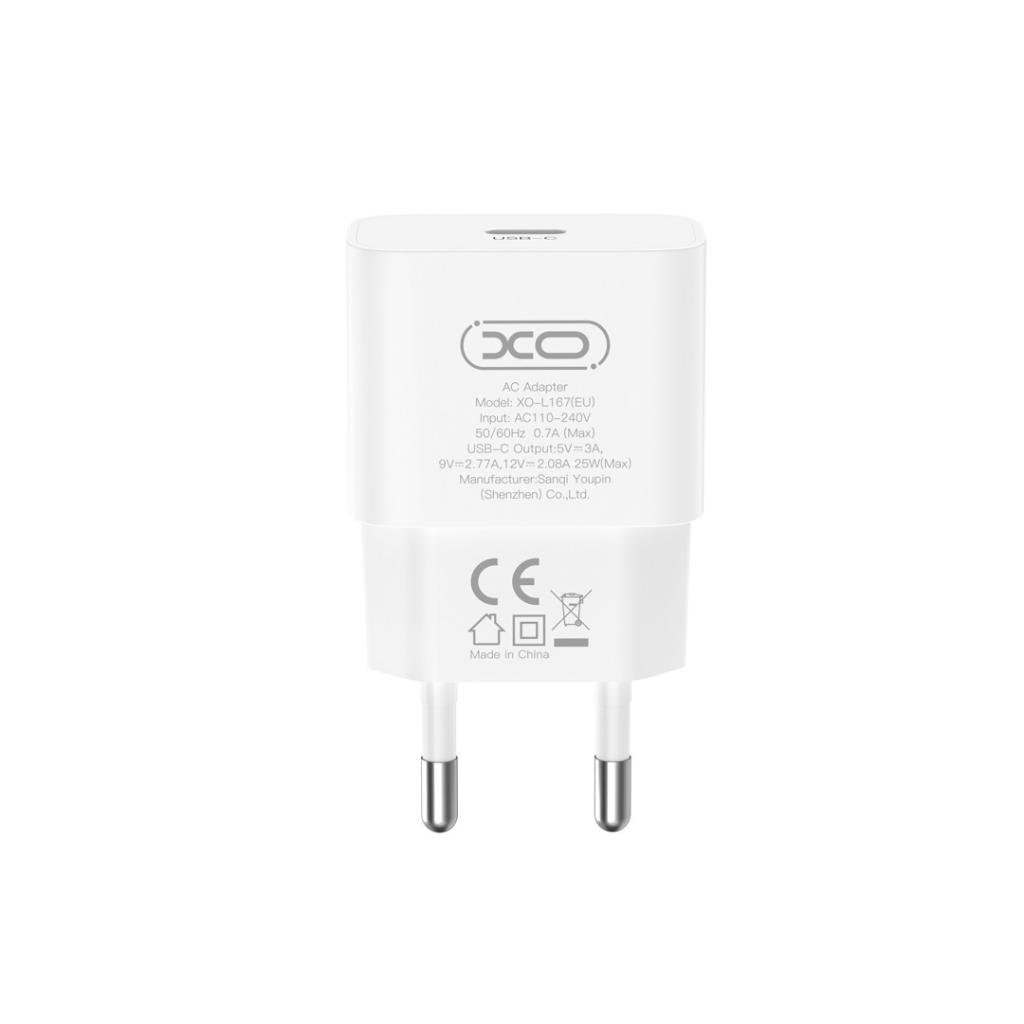 Verkkolaturi USB-C-kaapelilla XO Design L167, 25W, 3A, 1 x USB-C, Valkoinen