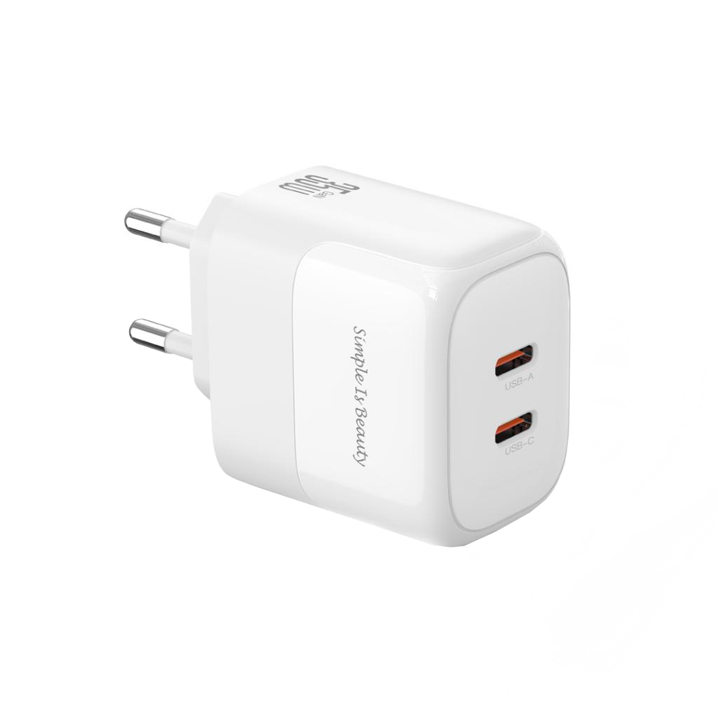 Verkkolaturi Lightning-kaapelilla XO Design L140, 35W, 3A, 2 x USB-C, Valkoinen