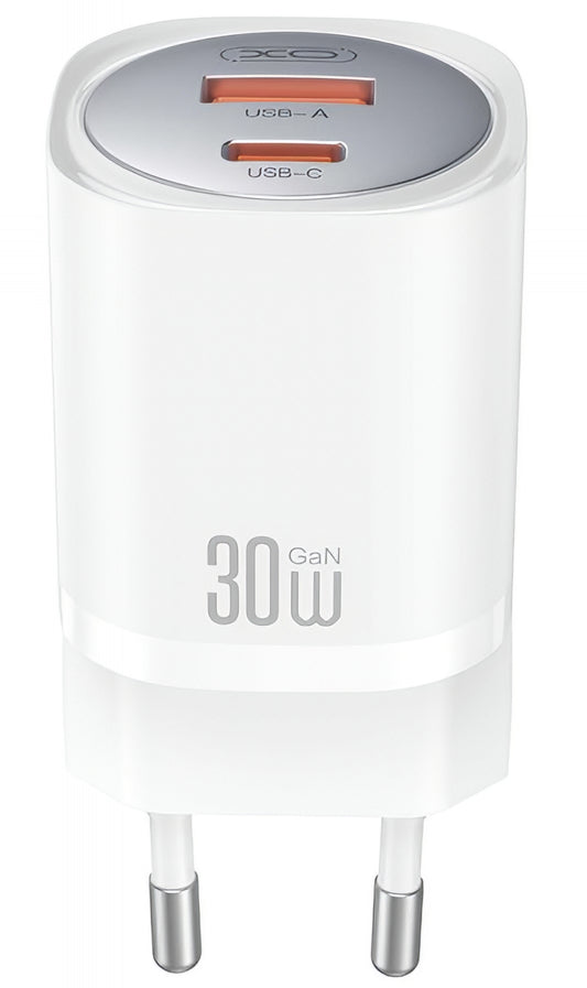 Verkkolaturi Lightning-kaapelilla XO Design CE21, 30W, 3A, 1 x USB-A - 1 x USB-C, Valkoinen